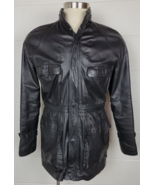 Vtg Florsheim Designer Collection Mens Black Leather Jacket w. Hidden Ho... - £77.67 GBP