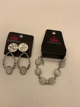 NWT Paparazzi Milky White & Silver Tone Earrings & Bracelet - $9.90