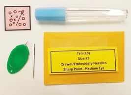 Size # 3 Crewel/Embroidery Needles Ten (10) + Storage Case and Needle Th... - $3.49