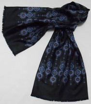 LANVIN 100% SILK SCARF Fringed Black Blue Taupe Floral Classic Unisex 12... - £63.55 GBP