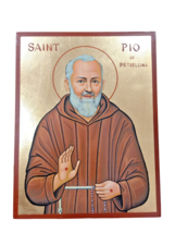 10 1/4&quot; Padre Pio Father Pius of Pietrelcina Gold Leaf Catholic Icon 26cm - £28.12 GBP