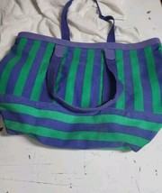 Eddie Bauer Green &amp; Blue Stripe Canvas Tote Beach Shopping Expedition Ou... - $15.99