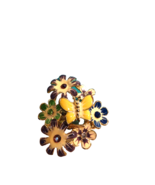 Vintage Enamel Crystal Flower Butterfly Stretch Ring - $39.60