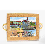 Vtg Hand Painted Tile And Cork Trivet Tray Rustica Praias De Portugal Ca... - £23.66 GBP