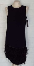 New Tahari ASL 2 S Black Feathered Jewel Trim Hem Sleeveless Sheath Dress - £70.78 GBP