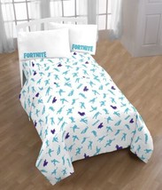 Fortnite Llama 3 Piece Microfiber Twin Bedding Sheet Set &amp; Pillowcase Kids Teens - £31.04 GBP