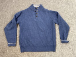 Peter Millar Sweater Mens Medium Blue Wool Cashmere Henley Button Ribbed... - $39.59