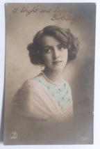 A Bright and Happy Birthday Portrait Young Lady Kiesel Antique Postcard c1910s - £8.24 GBP