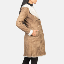 Amie Distressed Brown Double Breasted Shearling Coat - $430.00