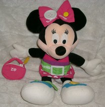 14&quot; Disney Teach Minnie Mouse Learn Zip Buckle Tie Stuffed Animal Plush Toy Doll - £21.31 GBP