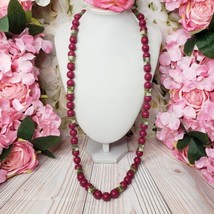 TALBOTS Long Raspberry Red Lucite Beaded Gold Tone Fashion Necklace - £15.01 GBP