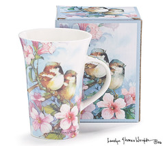Porcelain Shabby N Chic Morning Song Bird Mug 13 oz Set of 4 - £52.12 GBP