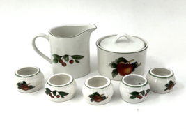 7 Piece Cades Cove Collection Cream Sugar Napkin Ring Cherries &amp; Apples - £64.29 GBP
