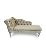 Chesterfield Handmade Tufted Cream Beige Velvet Chaise Lounge Bedroom Ac... - $382.94 CAD+