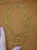 pb-440 Golden + Yellow Amber Poland gemstone beaded 5 strand 26&quot; long NECKLACE - £103.69 GBP
