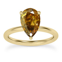Pear Diamond Solitaire Ring Fancy Brown Color Treated 14K Yellow Gold VS2 1Carat - £1,222.97 GBP