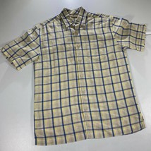 Cubavera Shirt Mens Medium Blue Brown Plaid Linen Button Up Work Beach Hawaiian - £18.18 GBP