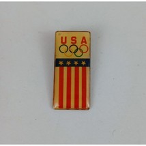 Vintage USA Olympics With Flag &amp; Olympic Rings Lapel Hat Pin - $6.44