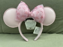 Disney Parks Pale Pink Mickey Pattern Bow Minnie Mouse Ears Headband NEW - $61.47 CAD