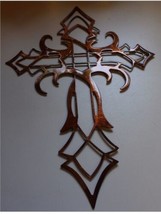 Ornamental Cross Metal Wall Art Décor Copper/Bronze Plated  15&quot; Tall x 10&quot; Wide - £23.60 GBP