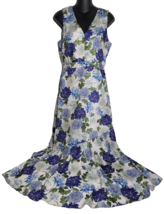 Sam Edelman Womens 4 Maxi Dress Floral Flower Blue Sleeveless Pearl Buttons - $44.99