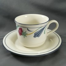 Lenox Poppies on Blue  Cup and Saucer Blue and Pink Floral 8 oz Chinastone - £9.63 GBP
