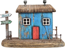 Wood Miniature House Nautical Beach Table Sculptures Home Decor Small Wooden Ho - £14.78 GBP