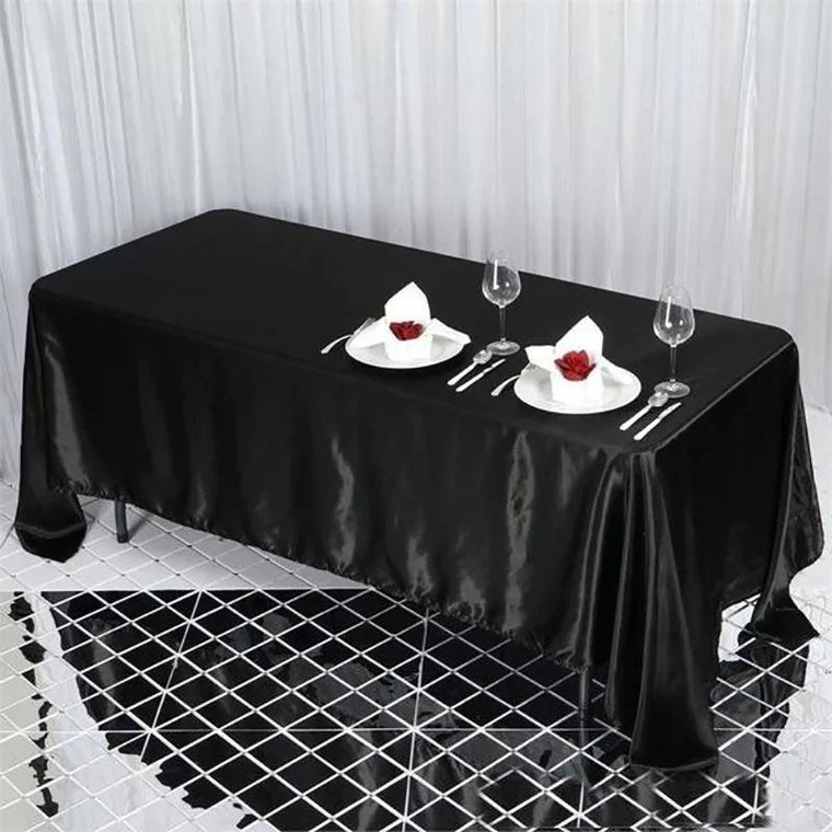 Black - 72x120&quot; Rectangle Satin Tablecloth Wedding Party Banquet Events - £19.39 GBP