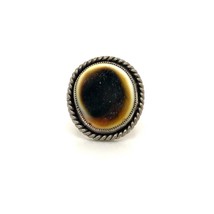 Vintage Sterling Silver Handmade Round Buffalo Horn Cabochon Ring Band size 6 - £51.42 GBP