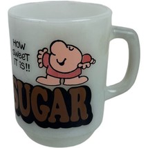 Ziggy Milk Glass Anchor Hocking Coffee Mug How Sweet It Is Sugar Vintage... - $11.30