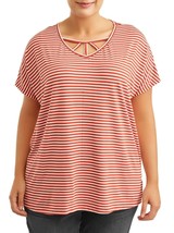 Woman Top Stripe Stretch Cap Sleeve Casual Cage Neck Plus Size 1X New - £5.58 GBP