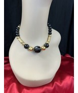 Vintage Costume Jewlery Jet Black Beads and Gold Beaded Necklace Stateme... - £18.91 GBP