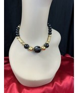 Vintage Costume Jewlery Jet Black Beads and Gold Beaded Necklace Stateme... - $448.82 MXN