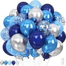 60 Pcs Blue and Silver Balloons, Navy Royal Blue Silver Party Balloons with - $21.13