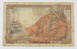 1942 France 20 Francs &quot; Pecheur &quot; (Pêcheur) Fin État Pick#100a - $52.44