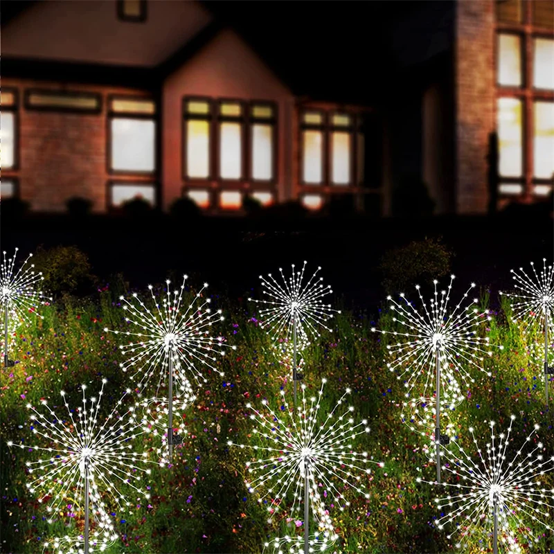 200 LEDs Firework Solar Garden Lights 8 Lighting Modes burst Twinkling Sti Stake - £64.41 GBP