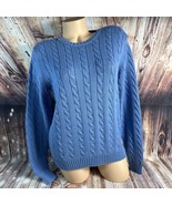 Lands End Womens Size Medium 10-12 Blue Cable Knit Crewneck Sweater Top EUC - £22.35 GBP