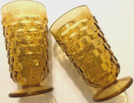 Lot of 2 Amber Indiana Glass Whitehall Cubist Pedestal Vintage Drinking ... - $21.26