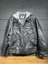 Levi’s Men’s Bomber Jacket Faux Leather Hoodie Size XL Black Fleece Lining - $35.00