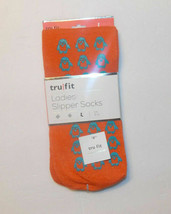 Tru Fit Ladies Slipper Sock Non Slip Grips Blue Penguins Orange 9-11 NWT - £4.70 GBP