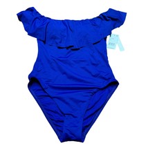 Trina Turk Collection Ruffle Off Shoulder One Piece Swim Suit Solid Blue... - $67.32