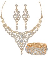 Silver Gold Plated Wedding Jewelry Sets Bridal Necklace Rhinestone Earri... - $46.63