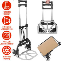 Foldable Luggage Cart Folding Dolly Push Aluminum Trolley Hand Truck Sho... - $82.94