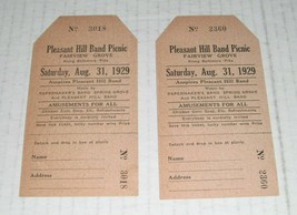 Tickets--two unused...1929 Pleasant Hill Band Picnic..near Hanover Pa--old er - £10.29 GBP