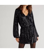 NWT Free People Long Sleeve Sequin Christa Romper Black Size MED Party NYE - $85.99