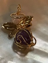 Estate Small Goldtone Angel w Light Pink Stone Head &amp; Wire Wrapped Purple Stone  - £8.19 GBP