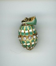 Russian Faberge Egg Pendant Lt. Green Enamel Finish and Elongated Gems, more - £18.79 GBP
