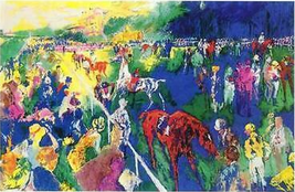 Leroy Neiman - &quot;Paddock At Chantilly&quot;1970 Horse Racing Offset Poster Framed - £97.51 GBP