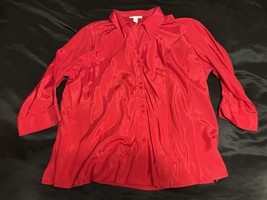 Dressbarn Woman Plus Size 22/24W Red Blouse Button Up Long Sleeve - $19.95
