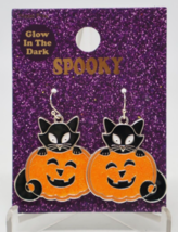 Spooky Glow in Dark Black Cat in Pumpkin Jack o Lantern Nickel Free Earrings NEW - $8.90